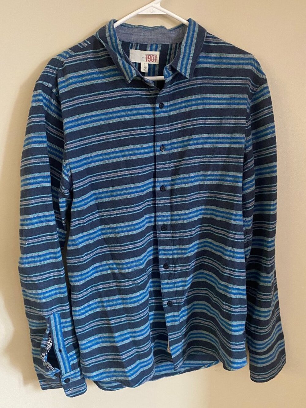 1901 Men’s Large Blue Striped Button Front Shirt Flannel Casual Long Sleeve Nord
